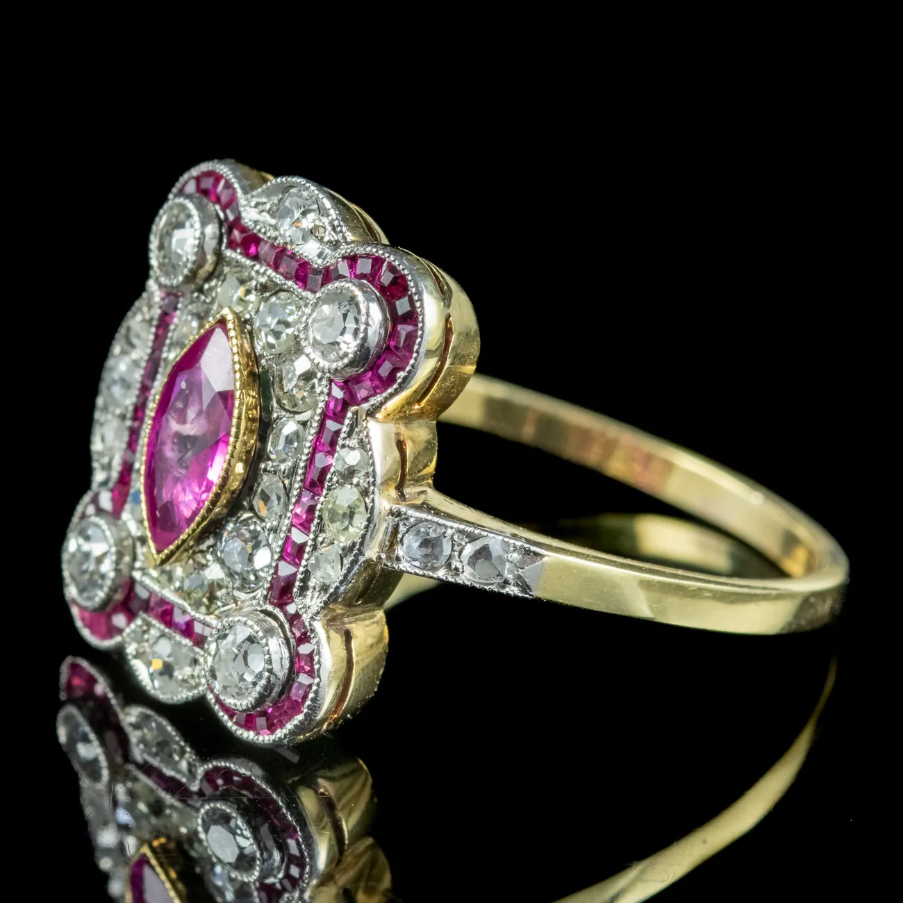 Antique Art Deco Ruby Diamond Cluster Ring 1.50ct Of Diamond