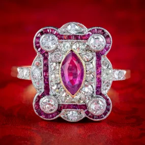 Antique Art Deco Ruby Diamond Cluster Ring 1.50ct Of Diamond