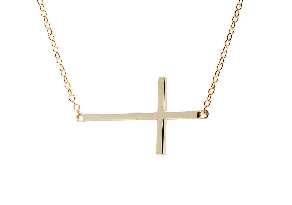 Gold-Dipped Horizontal Cross Necklace