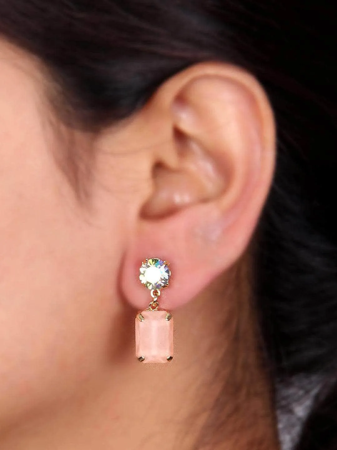 Irridescent Square Drop Earrings Pink