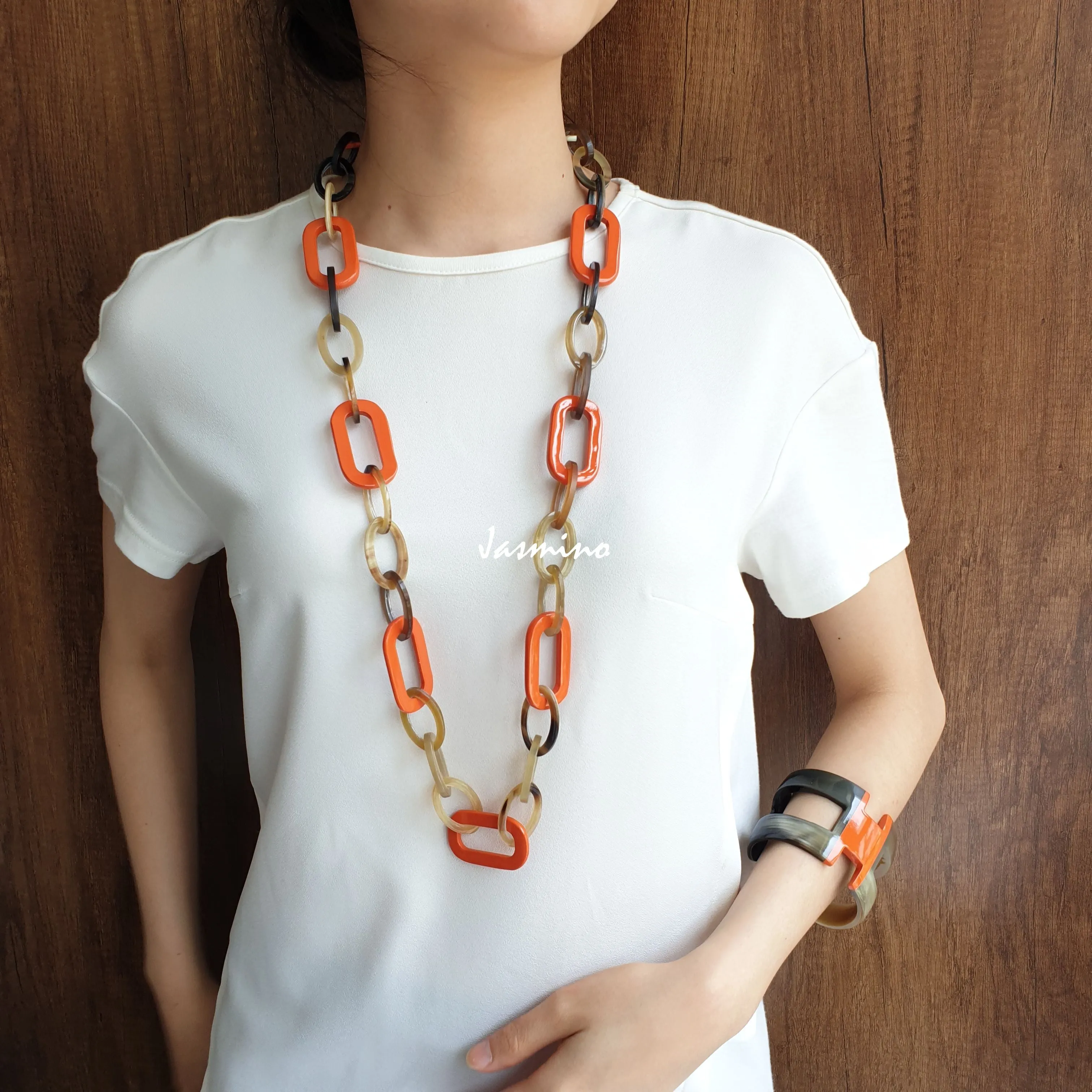 Jasmino Unique Handmade Chain Link Necklace Made By Natural Buffalo Horn-J18332