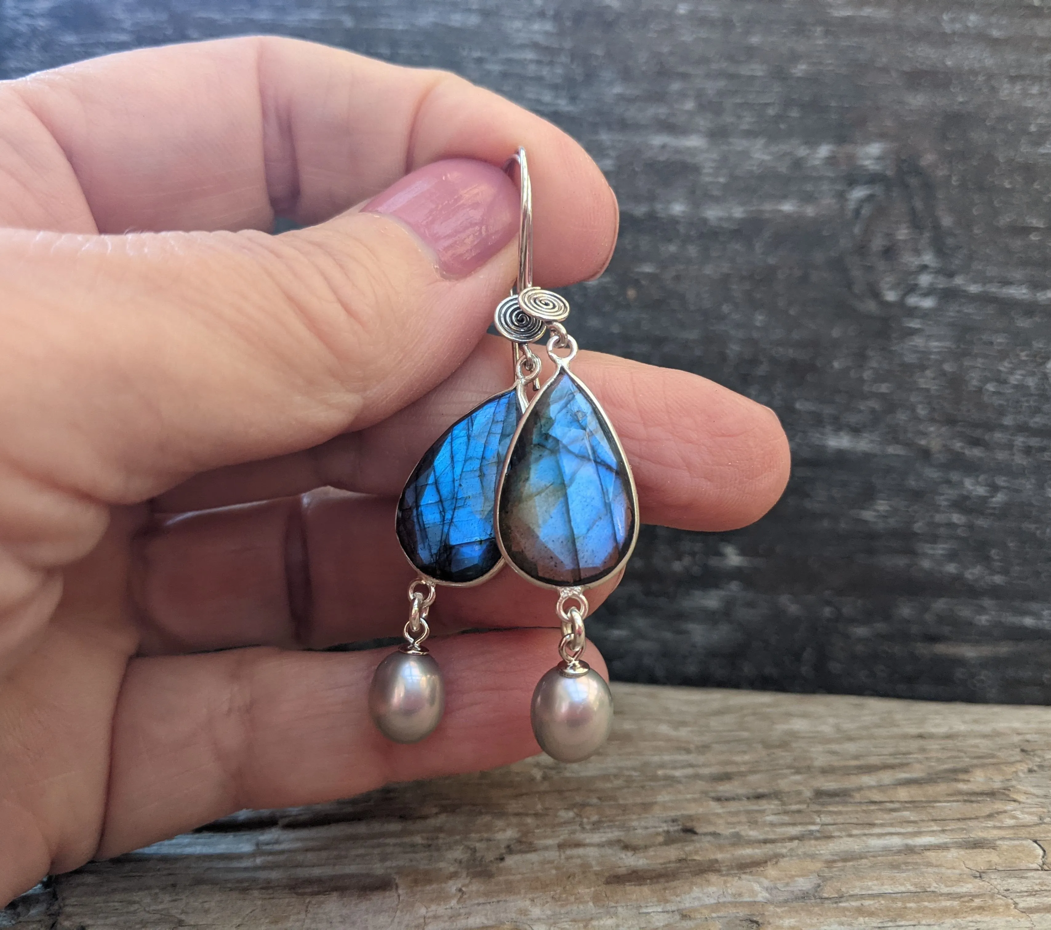 Labradorite & Pearl Earrings