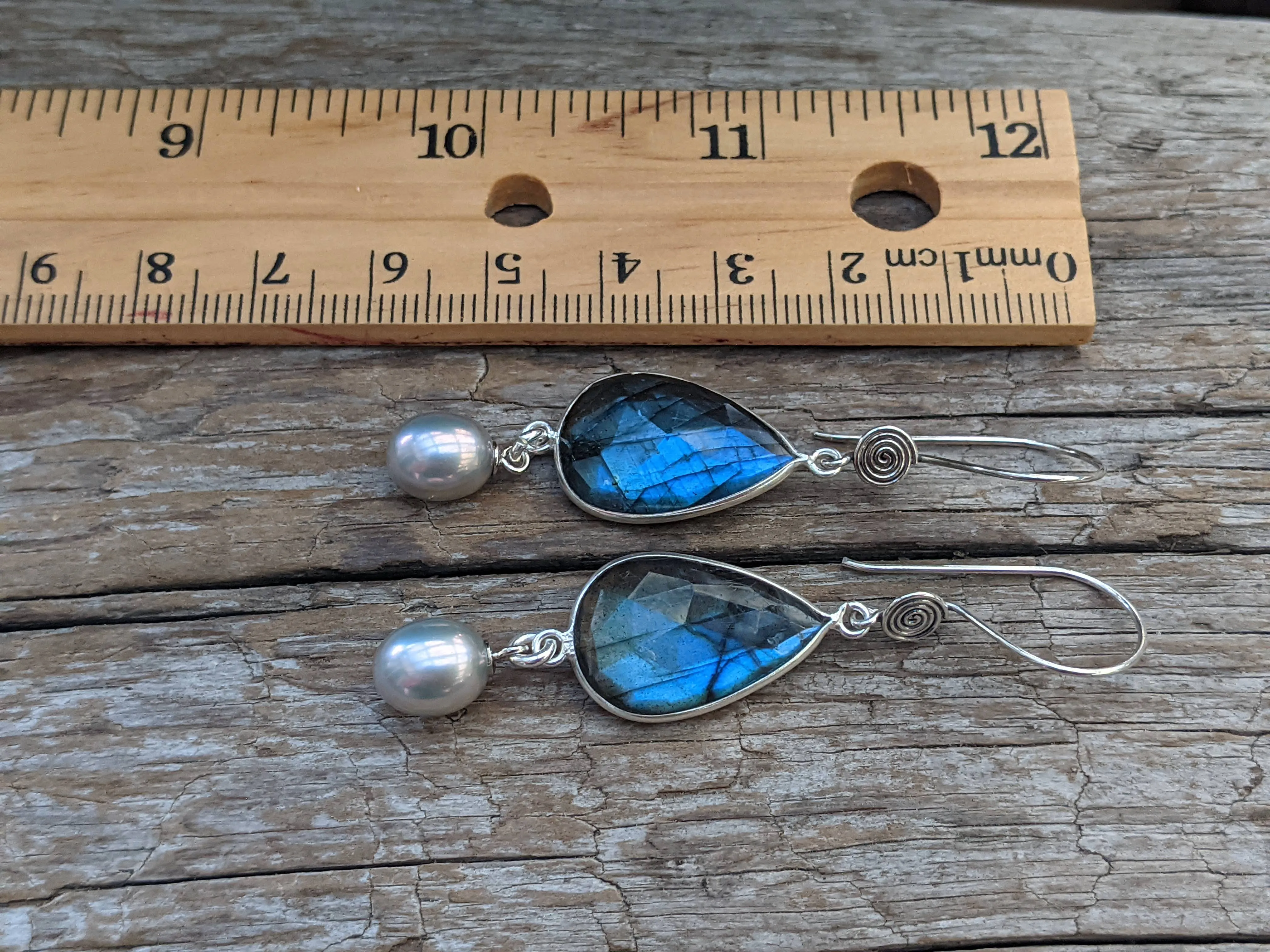 Labradorite & Pearl Earrings