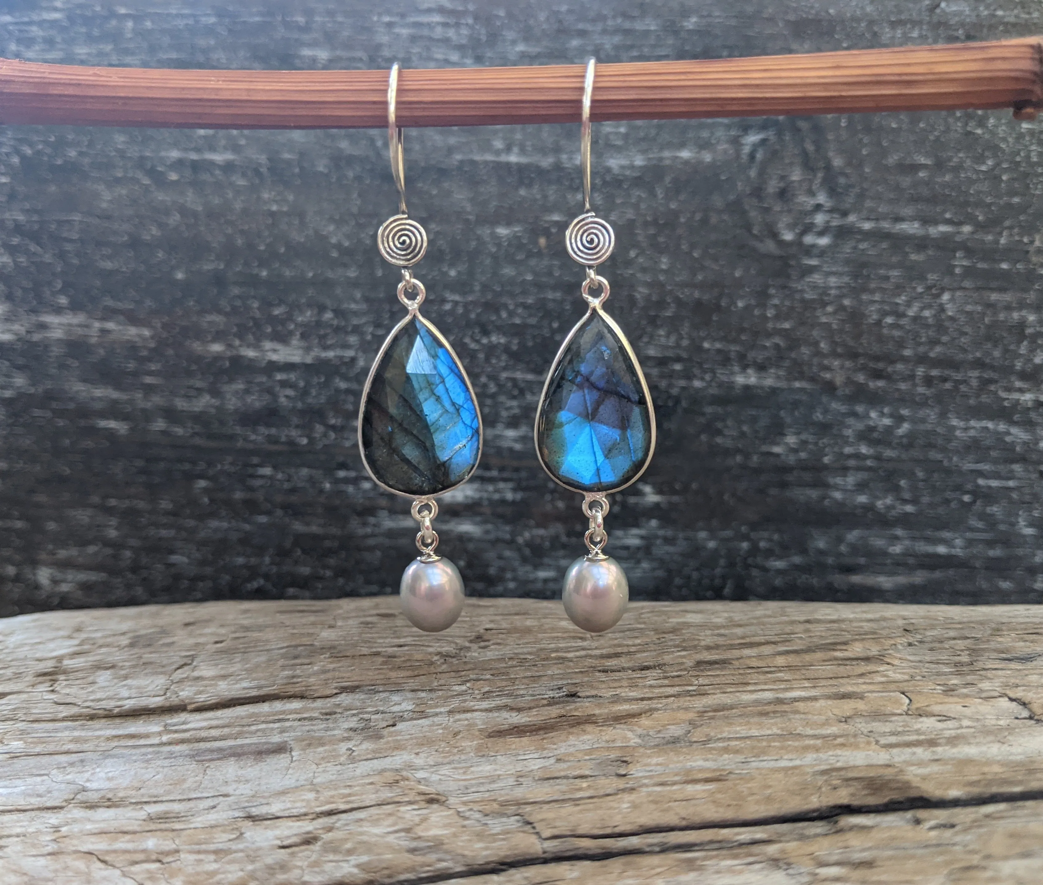 Labradorite & Pearl Earrings