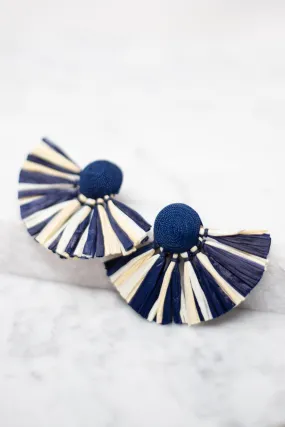 Mud Pie: Raffie Fan Earrings, Navy