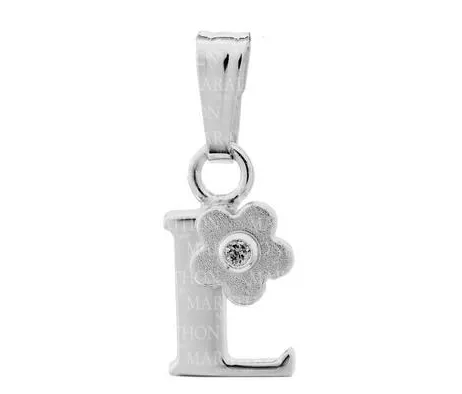 Sterling Silver Inital Diamond Flower "L" Necklace with a 15in chain