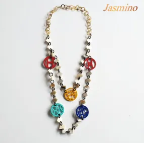 Stunning Trendy and Colorful Necklace J17442, Made by Buffalo Horn and Lacquer