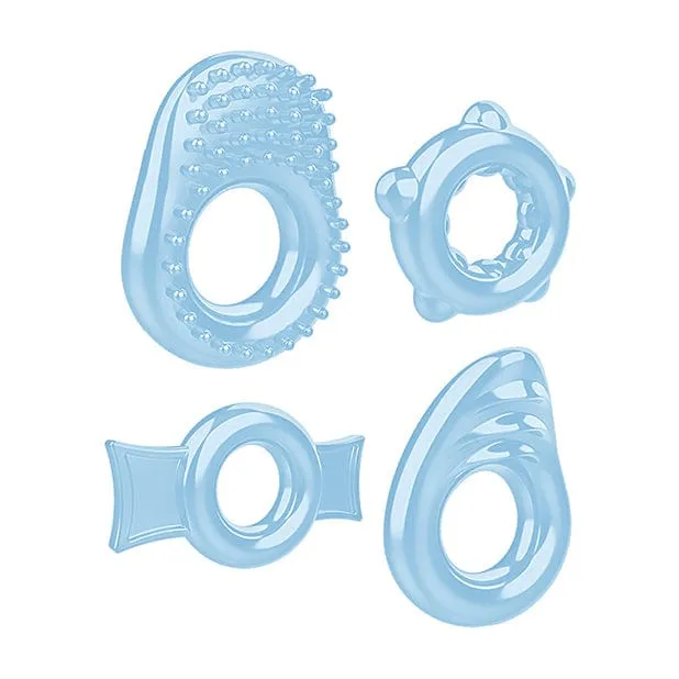 Zero Tolerance - Ring a Ding Ding Set of 4 Textured Cock Rings (Blue)